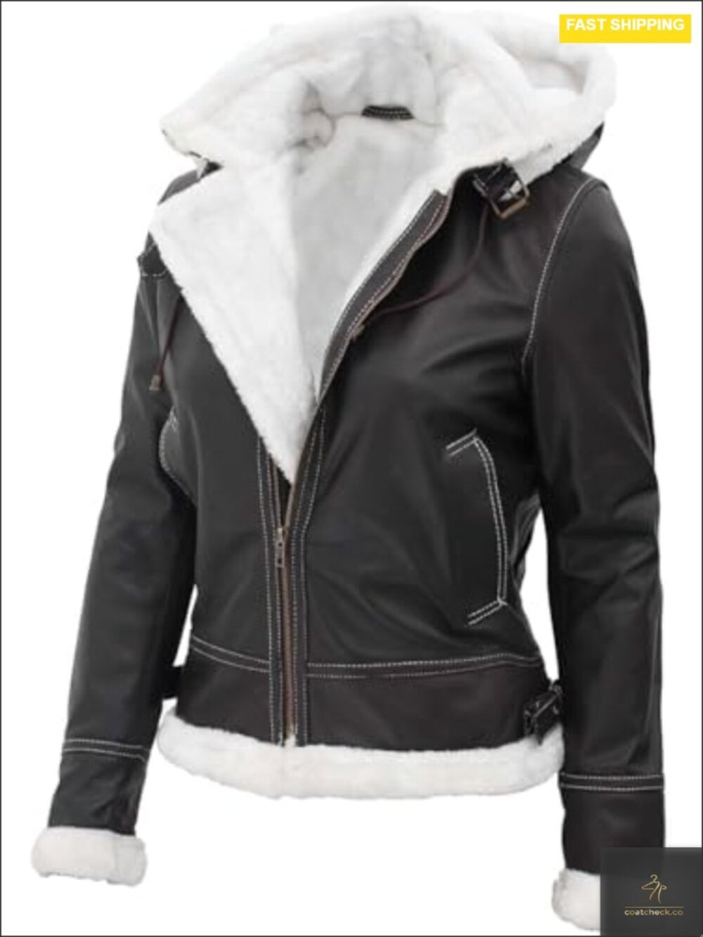 Women's Real Lambskin Leather Sherpa Jacket Aviator Style Zip Up